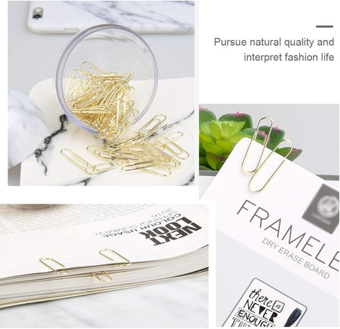 MultiBey Gold Paper Clips in Elegant Magnetic Marble White Clip Holder - 28mm, 100 Clips per Box