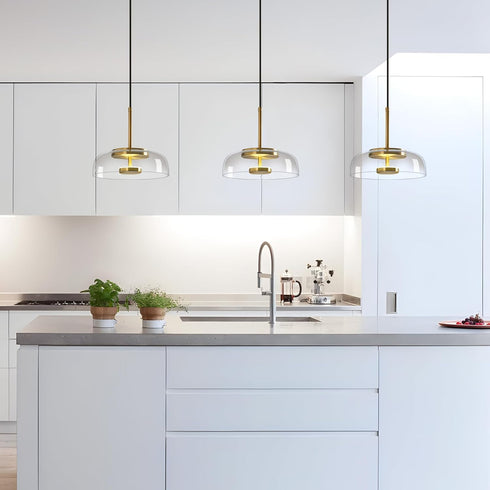 LBSQJ 6000K (8.85 1 Pack) Clear Glass Pendant Lights Kitchen Island Modern LED Pendant Light Fixtures Gold Finish