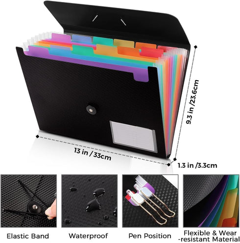 SKYDUE Expanding File Folder - Accordion Organizer with 13 Pockets for A4/Letter Sized Paper