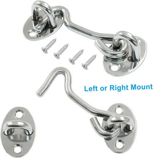 Unlorspy 2 Sets (7.5cm/3 Inch) Hook and Eye Latch Stainless Steel Cabin Hook Eye Latch with Mounting Screws for Gate