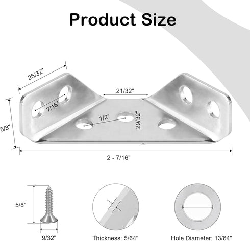 PlusRoc 12-Pack Heavy Duty Stainless Steel Furniture Corner Connectors with Screws - Triangular Support Brackets