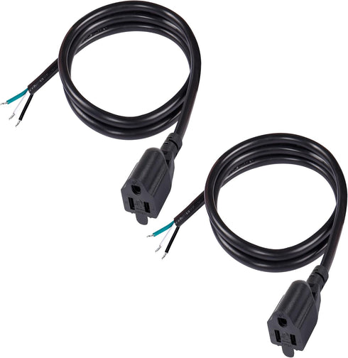 MEIRIYFA 18 Gauge 3 Prong Female NEMA 5-15 Plug Heavy Duty Cord, 10A 110V 115V 120V, 2PCS (3.3FT)