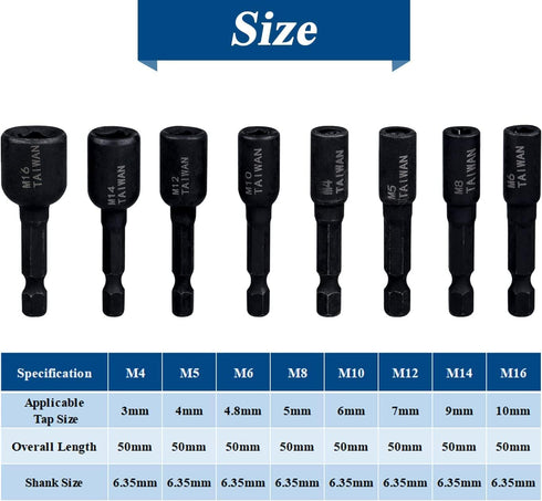 8 Pcs Tap Socket Wrench, High Hardness Alloy Steel Socket Taps, 1/4 Hex Shank Air Screwdriver Accessories