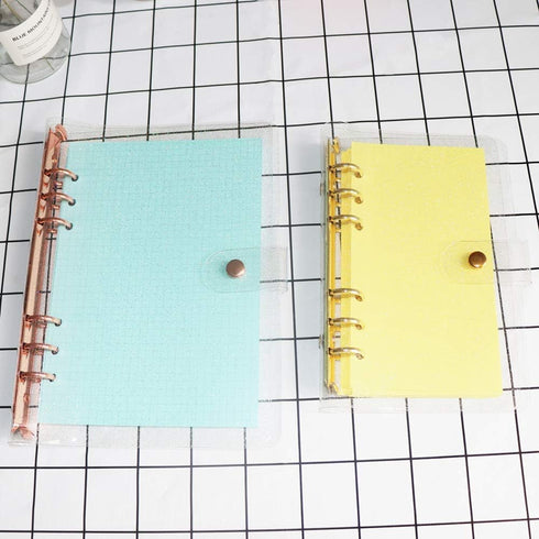 Personal A5 Glitter PVC Binder Cover, Clear Soft PVC Notebook Shell with 6 Rose Gold Round Ring Binders