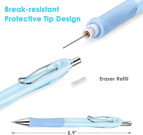 Tomorotec Mechanical Pencils Set: 6PCS Pack with Erasers, 0.5 mm HB Lead Pencil for School Supplies