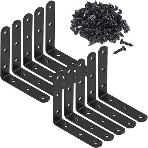 10Pcs Black L Bracket Corner Braces 4 Inch Stainless Steel Heavy Duty