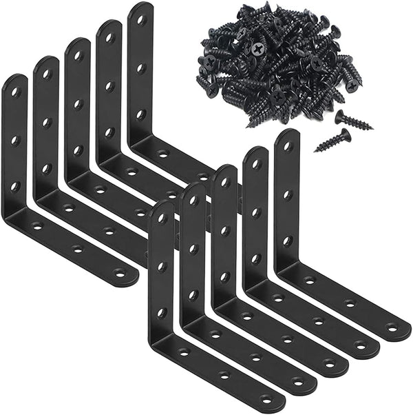 10Pcs Black L Bracket Corner Braces 4 Inch Stainless Steel Heavy Duty