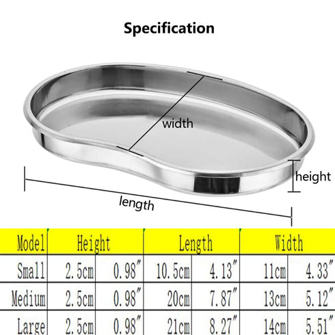 Kidney Shaped Stainless Steel Tray, Safety Rimmed Curved Tray, Easily Cleanable Dental Lab Instruments Surgical Trays