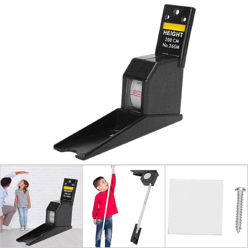 Height Measurment Tool, Measuring Tape, 2M Retractable Height Tape Ruler, Portable Stadiometer Wall Mounted, Height Meter Tool, Growth Ruler, Metric Metal Measuring Tool (Black)