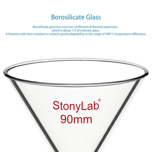stonylab Glass Funnel, Thickened Borosilicate Glass, Stemless Funnel, 90 mm Inner Diameter for Lab Use