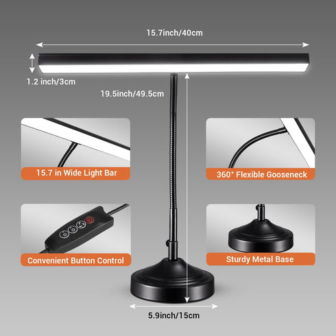 3 Modes10 10W, 1000LM Piano Light, LED Piano Lamp for Upright/Digital/Grand Pianos, Flexible Gooseneck Music Stand