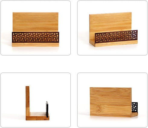 Bamboo Wood Business Card Holder, Professional Black Walnut & Natural Bamboo Case for Desk Organizer