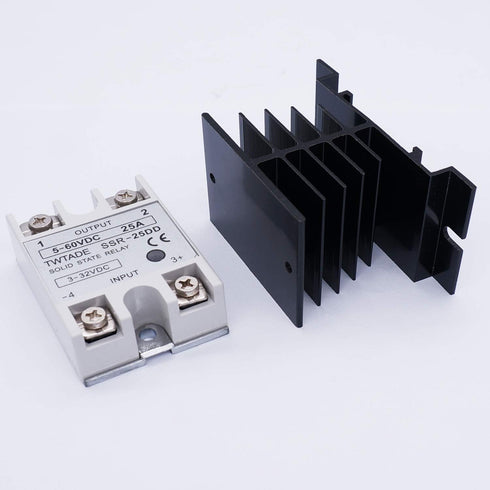 TWTADE SSR-25 DD Solid State Relay 25A DC 3-32V to DC 5-60V + Heat Sink