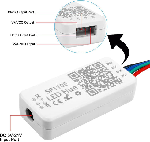 SP110E 5V/12V/24V WS2812B WS2813 SK9822 APA102 SK6812 LPD8806 DMX512 1903 RGBZONE Bluetooth LED Controller, Pixel LED