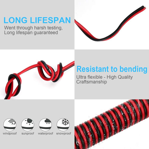 AOTORUA 100FT 14/2 14AWG 2 2 12V/24V Gauge Red Black Cable Hookup Electrical Wire, Conductor Color Flexible Parallel