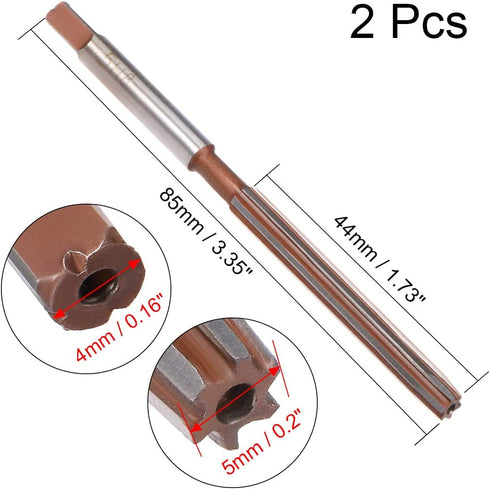uxcell Hand Reamer 5mm Alloy Tool Steel H8 6 Straight Flutes Hand Milling Cutter Tool Metric Reaming Drill Bit for Metal 2Pcs