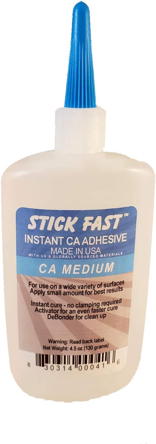 Stick Fast Cyanoacrylate Adhesives (CA) Glue Bottle, Clear, Medium, Fast Bonding, 4.5 Ounces