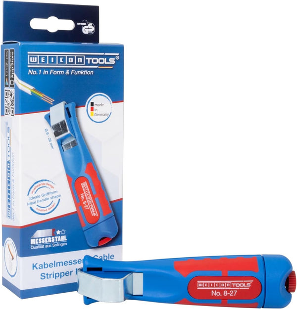 WEICON Cable Stripper No. 8-27, Multi Stripping Knife with Adjustable Cutting Depth for Common Round Cables