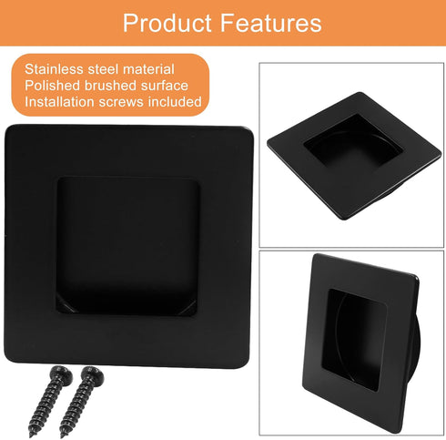2 Pack Square Sliding Cabinet Finger Pulls, Stainless Steel Recessed Flush Pocket Handles, 2.3 Inch (59mm)
