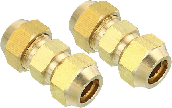 PATIKIL 1/2" OD Brass Flare Union Connector, 2 Set Air Conditioning Copper Double Pipe Extension Joint Fittings