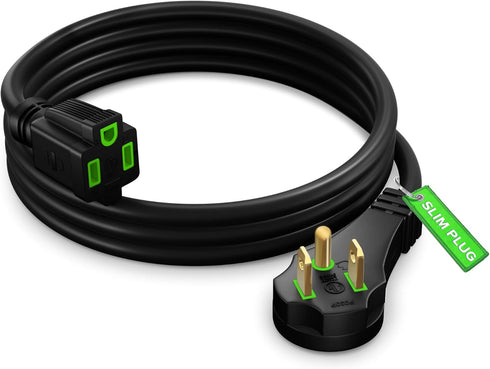 Maximm Flat Plug Extension Cord, 4 ft Low Profile 14AWG with Slim Space-Saving Plug Design, Black