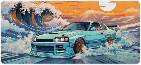Large Desk Mats, Gaming Mousepads for Desktop Office Supplies, R33 Great Wave Japanese JDM Car, 35.4 x 15.7 inch