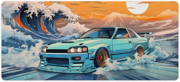 Large Desk Mats, Gaming Mousepads for Desktop Office Supplies, R33 Great Wave Japanese JDM Car, 35.4 x 15.7 inch