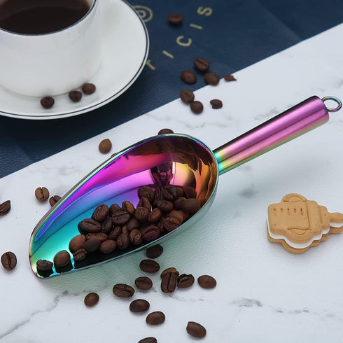 Berglander Stainless Steel Rainbow Ice Scoop, 6 OZ Titanium Colorful Plating Metal Ice Scooper for Kitchen Bar