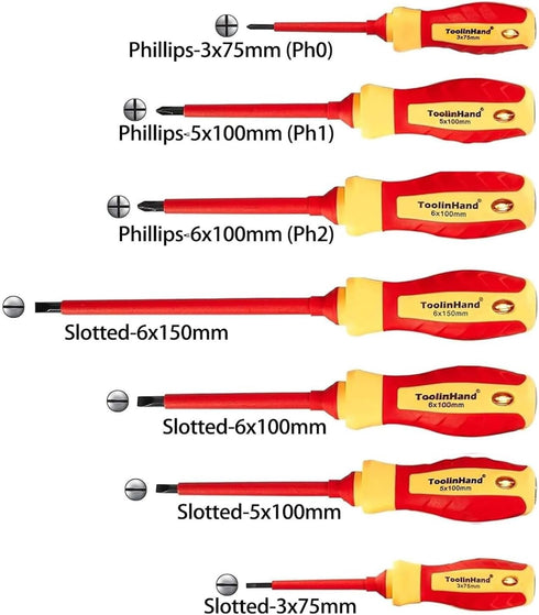 7 PCS 1000V Insulated Screwdriver Set, 3 Phillips and 4 slotted Screwdrivers, with Voltage Tester, CR-V Magnetic Tips, Professional Electrician Electrical Screwdriver Tool Set by ToolinHand