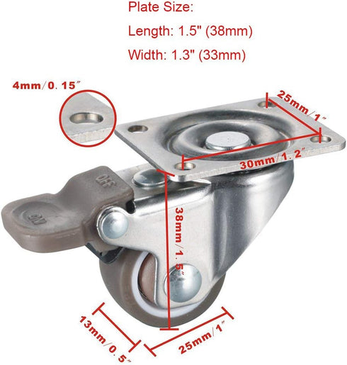 bayite 4 Pack 1" Low Profile Casters Wheels Soft Rubber Swivel Caster with 360 Degree Top Plate, 100 lb Total Capacity