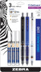 Zebra Pen DelGuard Mechanical Pencil, Fine Point, 0.5mm, Black/Blue/White Barrel, 3-Pack with Lead Refills