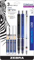 Zebra Pen DelGuard Mechanical Pencil, Fine Point, 0.5mm, Black/Blue/White Barrel, 3-Pack with Lead Refills