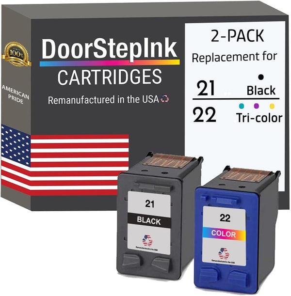DoorStepInk Remanufactured 21 Ink Cartridge Combo Pack (1 Black, 1 Color) for HP OfficeJet 4315 J3680