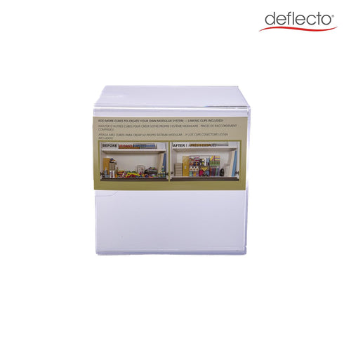 Deflecto Stackable Clear Cube Organizer with Removable Cross Style Dividers, 6 x 6 inches