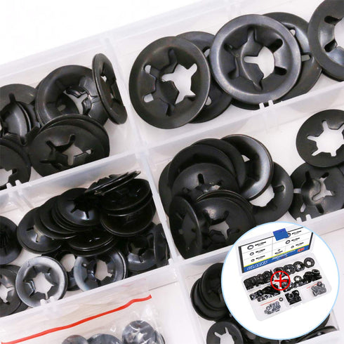 Glarks 280Pcs Internal Tooth Starlock Push On Locking Washers, Speed Clips Fasteners Assortment Kit