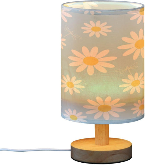 ALAZA White Daisy Flowers Blue Table Lamp for Bedroom USB Port Bedside Lamp Small Nightstand Desk Lamp for Girls Boys