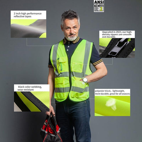 Tydon Guardian Reflective Safety Vest for Women Men High Visibility Security With Pocket Zipper Front Meet ANSI/ISEA