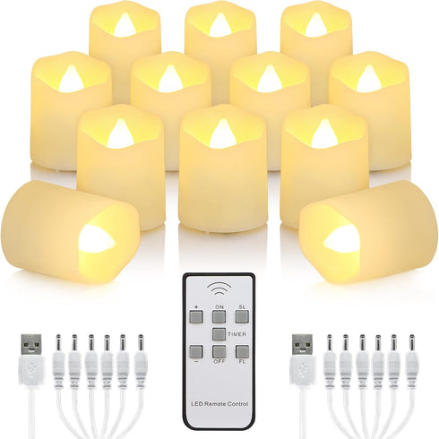 12 PCS Rechargeable Candles Flameless Tea Lights with Remote, USB LED Tealights