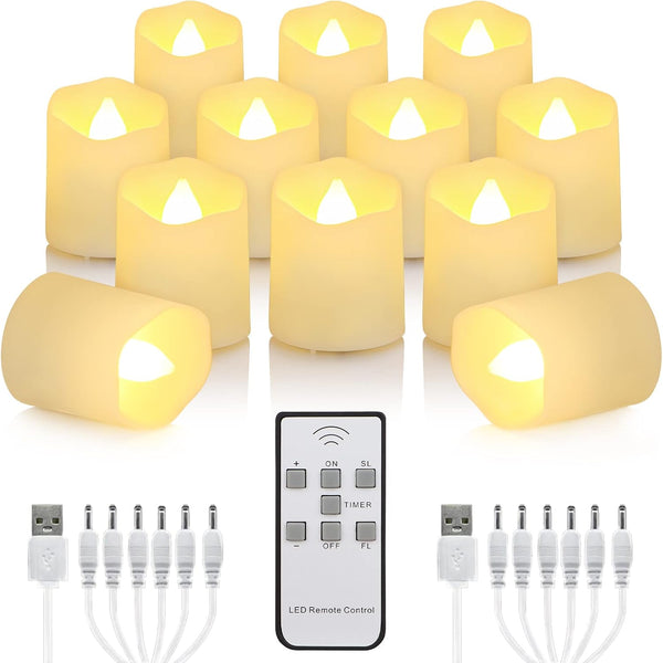 12 PCS Rechargeable Candles Flameless Tea Lights with Remote, USB LED Tealights