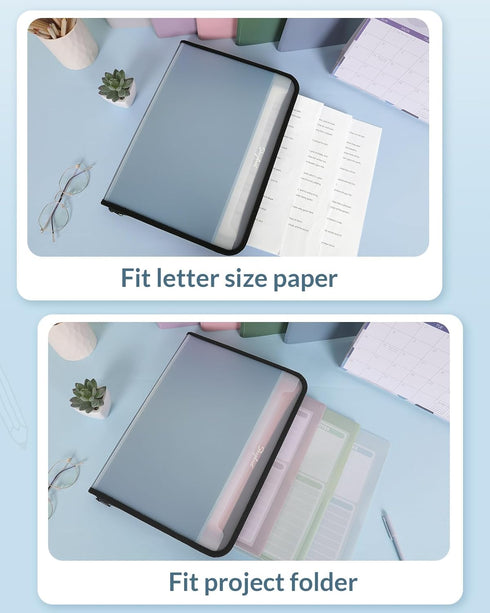 SKYDUE 7 Pocket Accordion File Organizer, Letter Size Expanding Folder with Front Pocket, Double Zipper