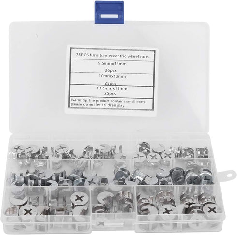 75pcs Cam Lock Fittings Cam Nut Set, 3-in-1 Connector Fastener for Furniture, Screws