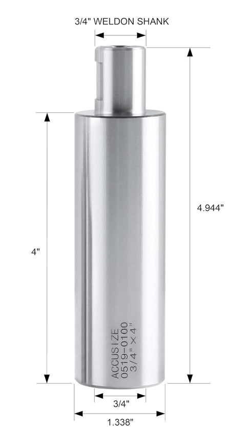 Accusize Industrial Tools 4"/100mm Extension - 3/4" Weldon Shank Annular Cutter, Weldon Adapter, 0519-0100