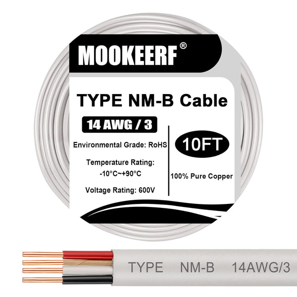 14/3 Wire with Ground - 10FT 14 Gauge NM-B Non-Metallic Sheathed Cable
