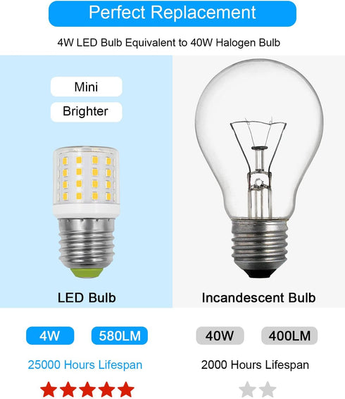 KEI D34L Refrigerator Bulb AC100-265V 3.5W, 4W LED Bulb E26 Medium Base Bright Lamp for Freezer Appliance Lighting