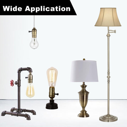 3 Way Lamp Socket Replacement - E26 Threaded Base with Turn Knob for Table & Floor Lamps (Antique Brass)