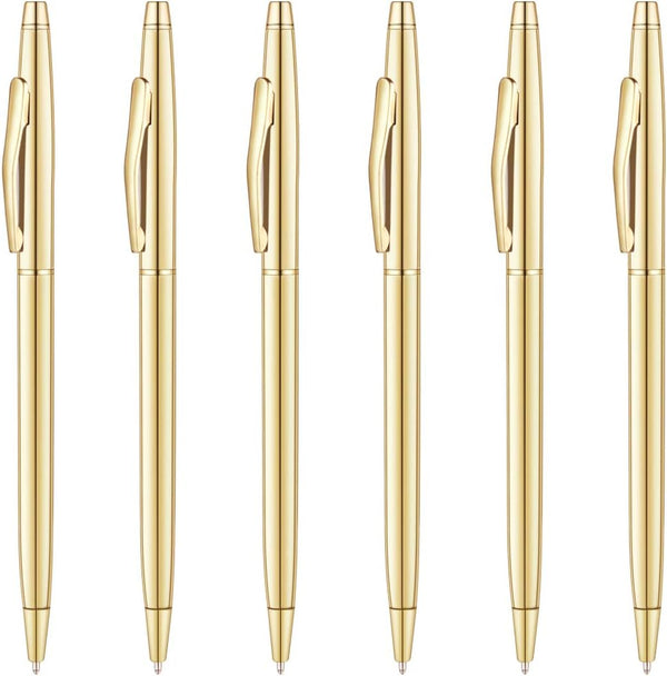 Unibene 6 Pack Slim Gold Ballpoint Pens, Black Ink 1 mm, Nice Gift for Business Office Students Teachers