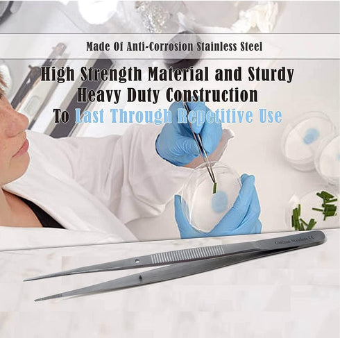 High Precision Lab Tweezers, 6" (15.2 cm) Fine Strong Point Stainless Steel