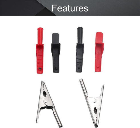 Fielect 2Pcs Alligator Clips 32A Full Insulated Crocodile Clips with 4mm Banana Jack Plug for Testing