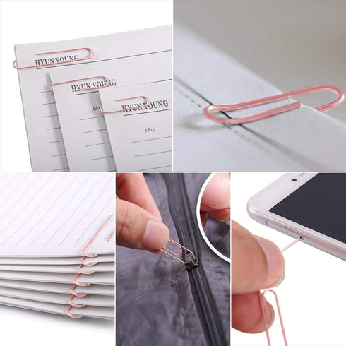 Paper Clips and Binder Clips Set, Metal Assorted Sized Binders with Push Pins, Cute Rosegold Office Supplies for Desk,