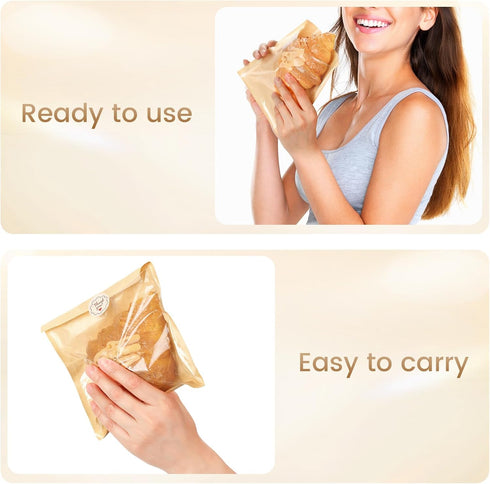YLQLA 300 7.1 7.5 Inch Packaging Pcs x Heat Sealable Bakery Bags with Window.Treat,Sandwich,Cookie Bags.Kraft Paper